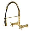 Gourmetier Heritage Two-Handle Wall-Mount Pull-Down Sprayer Kitchen Faucet, Brass GS1247AX